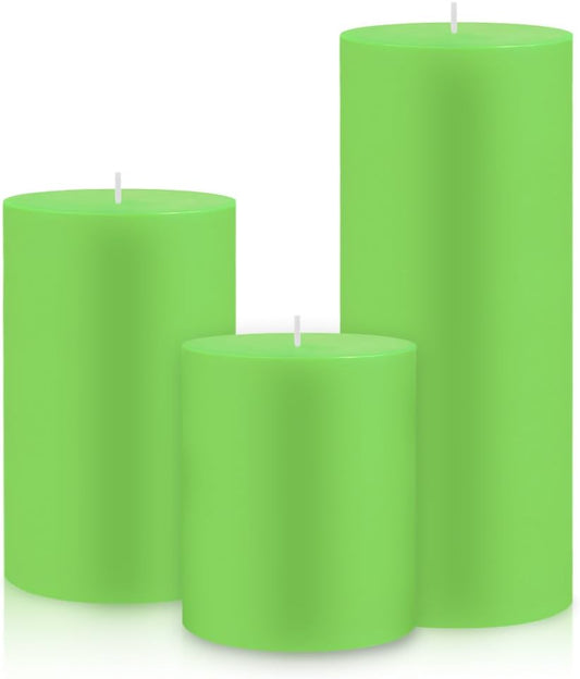 Set of 3 Different Size Light Green Pillar Candles, Unscented Dripless 2.75x3, 2.75x4, 2.75x6 Inch Long Lasting Cylinder Wax Candles for Home Power Outage Dinner Table Decoration