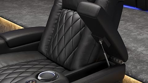 Valencia Tuscany Home Theater Seat - Nappa Leather Power Recliner with Cool Gel Memory Foam, USB-C/A Charging, RGB LED Lights, Adjustable Lumbar & Headrest (Single Recliner,Black)