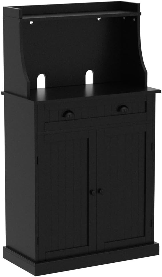 54" Kitchen Microwave Cabinet/Stand with Storage and Drawers, Pantry Storage Cabinet with Hutch & Adjustable Shelves for Kitchen, Dining Room, Living Room, Hallway in Black