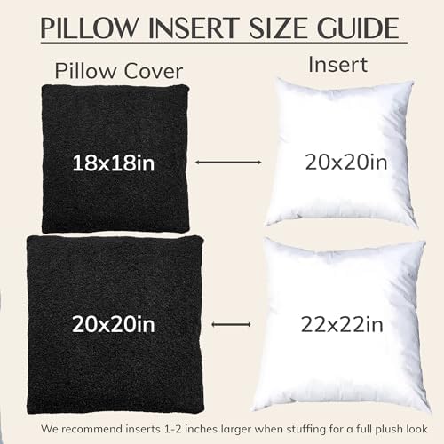 SAMIAH LUXE Black Teddy Boucle Pillow Covers 18x18 2pcs for Home Living Room Decor, Sherpa Textured Decorative Throw Pillow Covers for Boho Decor, Square Throw Cushion Euro Shams for Modern Farmhouse