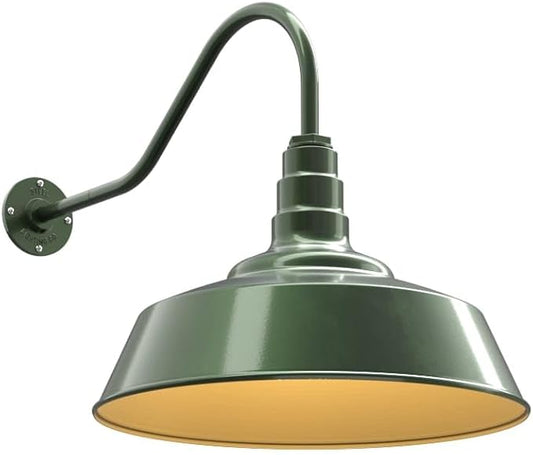 Steel Lighting Co. Redondo Barn Light | Outdoor Wall Mounted | 20 inch Dome | 23" Gooseneck | Large Farmhouse Warehouse Light Made in America | Hunter Green Exterior/Brass Interior
