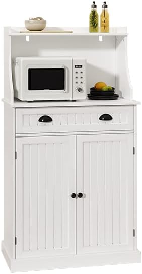 54" Freestanding Kitchen Pantry Storage Cabinet with Doors and Adjustable Shelves, Microwave Oven Stand with Drawer for Kitchen, Bathroom or Hallway, White