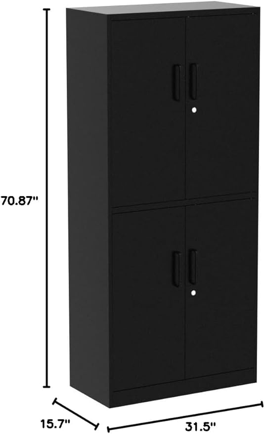 Yizosh Metal Storage Locking Cabinet with 4 Doors and 2 Adjustable Shelves,71" Lockable Garage Tall Steel Cabinet,for Home Office,Living Room,Pantry,Gym,Commercial Storage (Black)