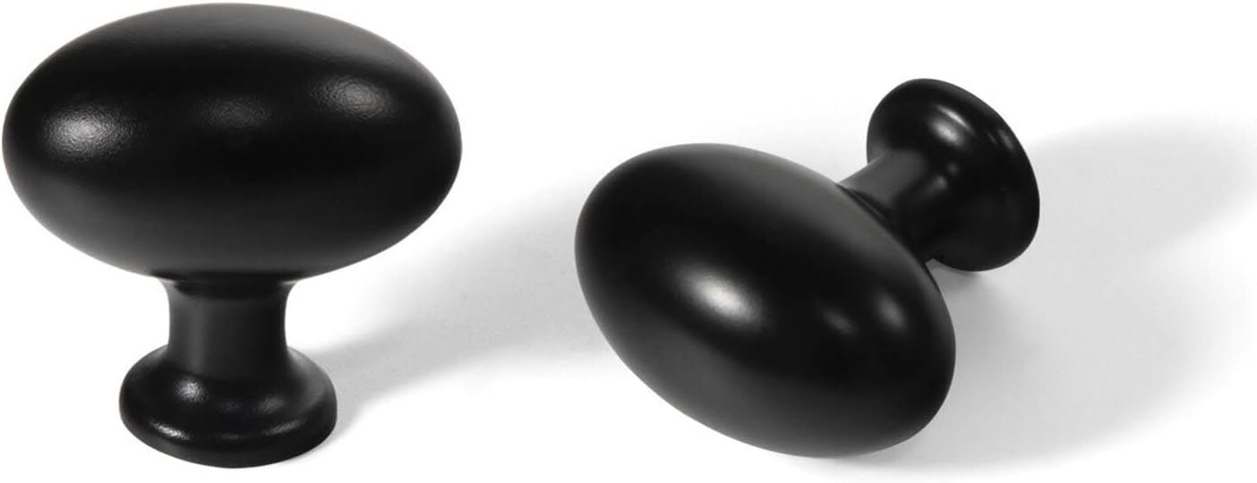 Goo-Ki 1.2Inch(36MM) Oval Matt Black Cabinet Knobs, Zinc Alloy for Drawer Knobs for Dresser Cupboard Wardrobe,6 Packed