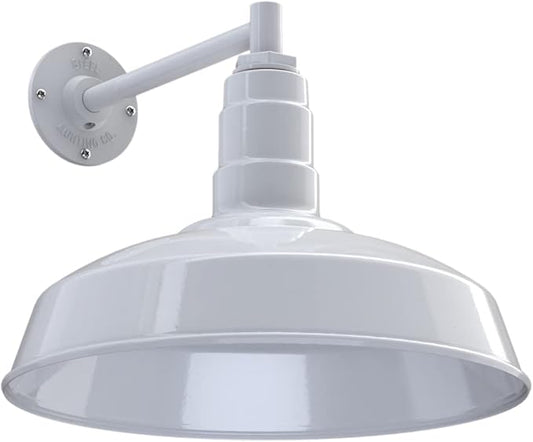 Steel Lighting Co. Gardena Barn Light | Outdoor Wall Mounted | 16" Dome | 11" Straight Arm | Farmhouse Light Made in America | White Exterior/White Interior