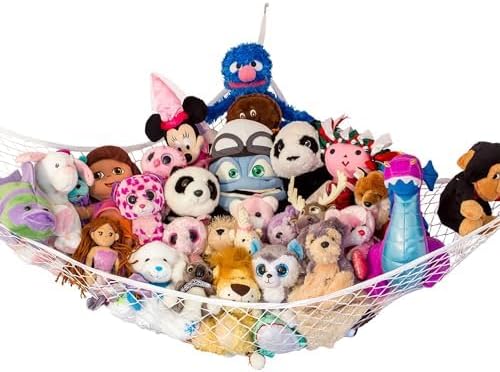 Lilly's Love Stuffed Animal Hammock | Corner Hanging Organizer, Toy Storage, Stuffed Animal Storage Net | Made From Quality Fishing Net, Holds 12lbs | 67"x47"x47" (White)