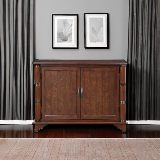 HMFULE 40" Sideboard Cabinet 2-Doors Solid Wood, Retro Buffet Cabinet with Storage Adjustable Shelf, Console Table Accent for Hallway, Living Room, Dining Room, Kitchen, Entry Way (Brown)