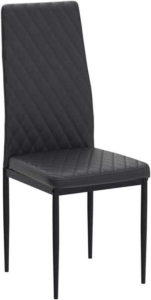 JT Modern Minimalist Dining Chair Fireproof Leather Sprayed Metal Pipe Diamond Grid Pattern Restaurant Home Conference Chair Set of 4 Or 6 (6, Black)