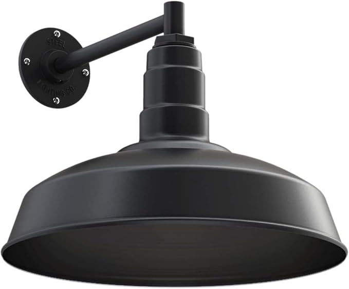 Steel Lighting Co. Gardena Barn Light | Outdoor Wall Mounted | 16" Dome | 11" Straight Arm | Farmhouse Light Made in America | Matte Black Exterior/Matte Black Interior