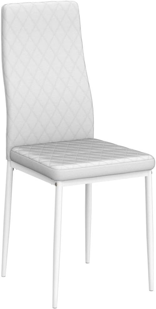 JT Modern Minimalist Dining Chair Fireproof Leather Sprayed Metal Pipe Diamond Grid Pattern Restaurant Home Conference Chair Set of 4 Or 6 (6, White)