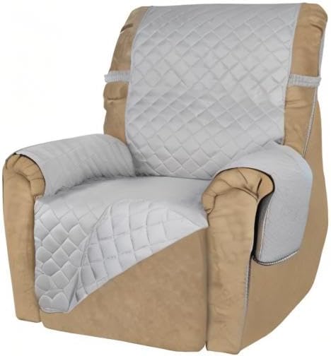 PureFit Reversible Quilted Sofa Cover, Water Resistant Slipcover Furniture Protector, Washable Couch Cover with Non Slip and Elastic Straps for Kids, Dogs (Small Recliner, Light Gray/Light Gray)