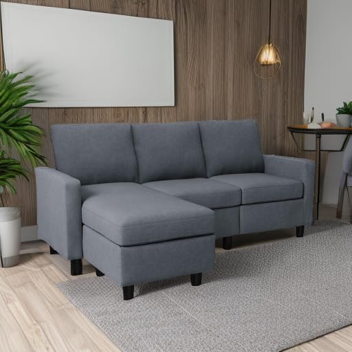 HONBAY Convertible Sectional Sofa, L Shaped Couch with Reversible Chaise for Small Space, Dark Grey