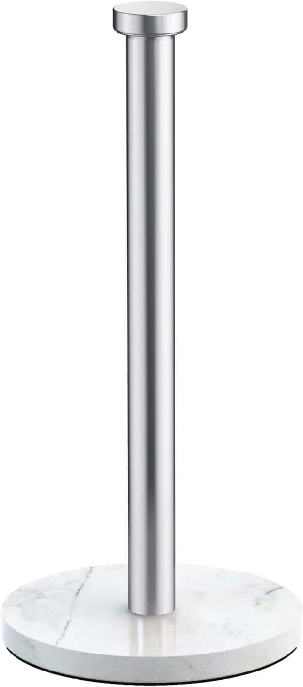 VEHHE Marble Paper Towel Holder for Kitchen Countertop, Standing Paper Towel Stand with Weighted Base & EVA Non-Slip Pad, for Bathroom or Kitchen (Silver)