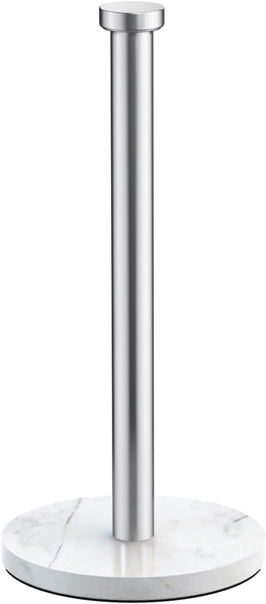 VEHHE Marble Paper Towel Holder for Kitchen Countertop, Standing Paper Towel Stand with Weighted Base & EVA Non-Slip Pad, for Bathroom or Kitchen (Silver)