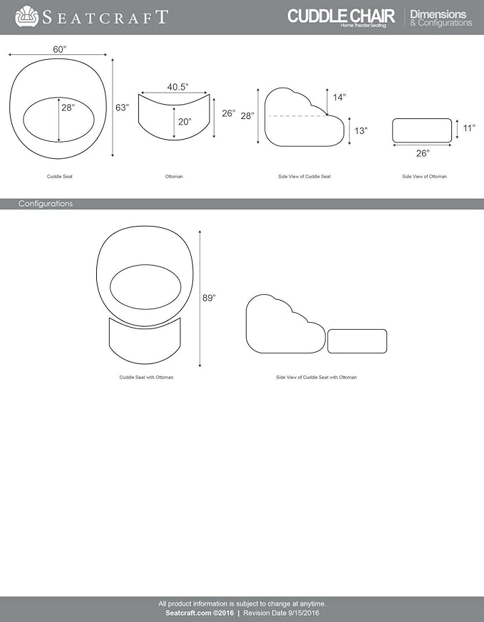 Seatcraft Italian Leather Cuddle Home Theater Seat, Living Room, Black