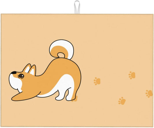 Cute Yellow Dog Paw Print Dish Drying Mat 18x24 For Kitchen Counter Absorbent Microfiber Dishes Pad Dish Drainer Rack Mats Fast Dry Kitchen Accessories