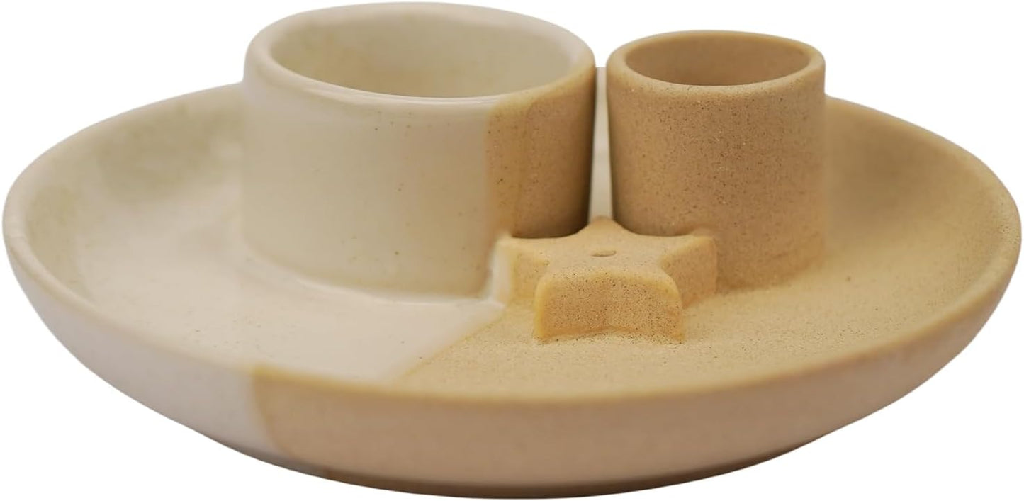 4 in 1 Incense Holder, Ceramic Incense Stick and Palo Santo Holder,Sage Holder for Burning- 5.5" Ceramic Ash Catcher Tray for Meditation and Yoga Room (Star Sand)