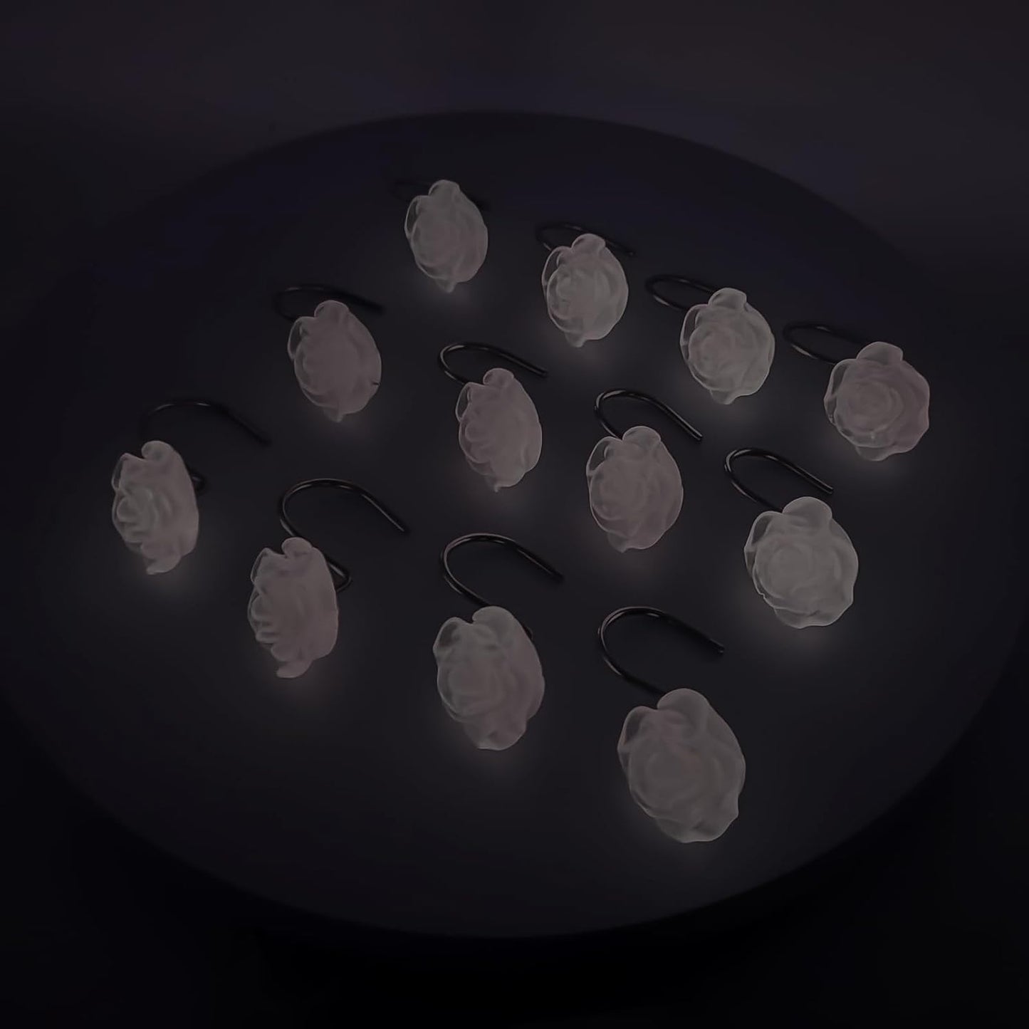 Purple Rose Shower Curtain Hooks Cute Lavender Flower Glow in The Dark Decorative Resin Hooks for Shower Curtain Rust Proof Girly Floral Bathroom Art Decors