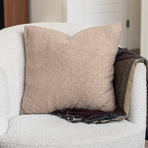 SAMIAH LUXE Brown Teddy Boucle Pillow Covers 18x18 2pcs for Home Living Room Decor, Sherpa Textured Decorative Throw Pillow Covers for Boho Decor, Square Throw Cushion Euro Shams for Modern Farmhouse