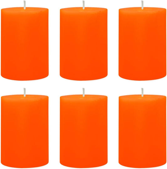 6 Packs 2.75x3.25 Inch Orange Pillar Candles, Unscented Dripless Non-Toxic Smokeless Fall Colored Autumn Cylinder Candles for Thanksgiving Home Dinner Table Decoration Emergency Power Outage