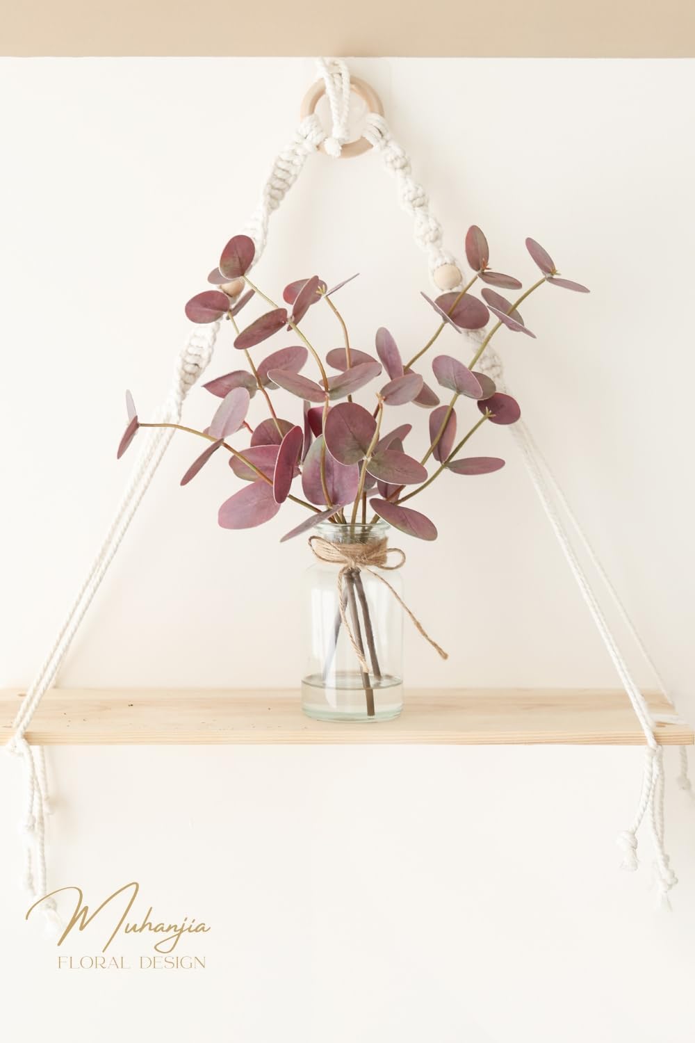 Artificial Eucalyptus Stems in Glass Vase with Faux Water,3Pcs Fake Plant with Double-Sided Purple Leaves for Centerpiece(Double-Sided Purple Eucalyptus)