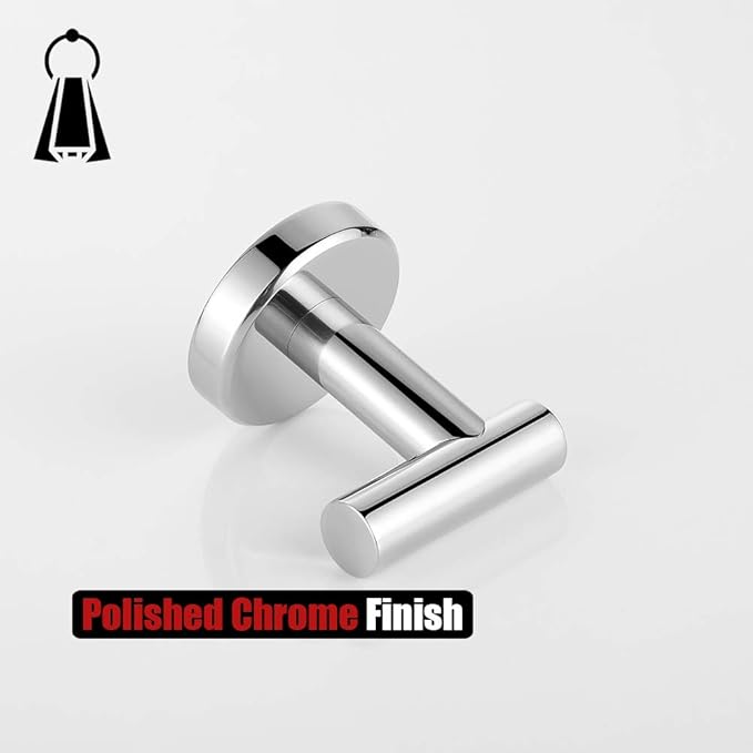 JQK Chrome Bathroom Towel Hook, 304 Stainless Steel Coat Robe Clothes Hook for Bathroom Kitchen Garage Wall Mounted (Pack of 2), TH100-CH-P2