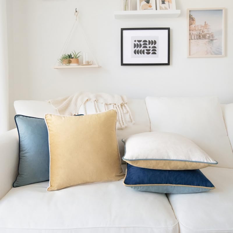 MONDAY MOOSE Decorative Throw Pillow Covers Cushion Cases, Set of 4 Soft Velvet Modern Double-Sided Designs, Mix and Match for Home Decor, Pillow Inserts Not Included (16x16 inch, Blue/Beige)