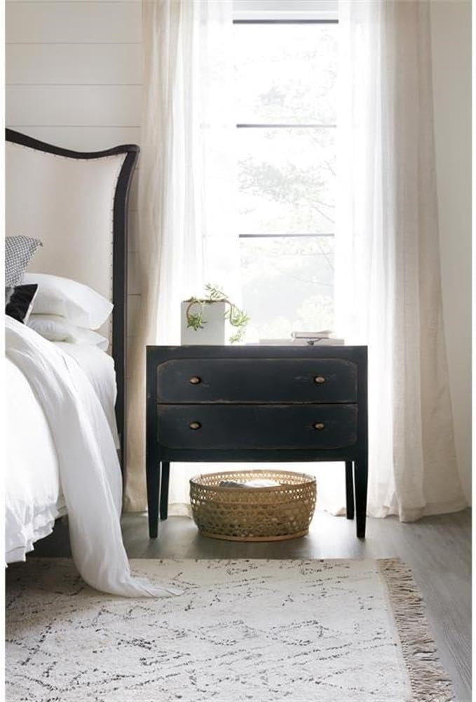 Hooker Furniture Ciao Bella Two-Drawer Wood Nightstand in Distressed Black