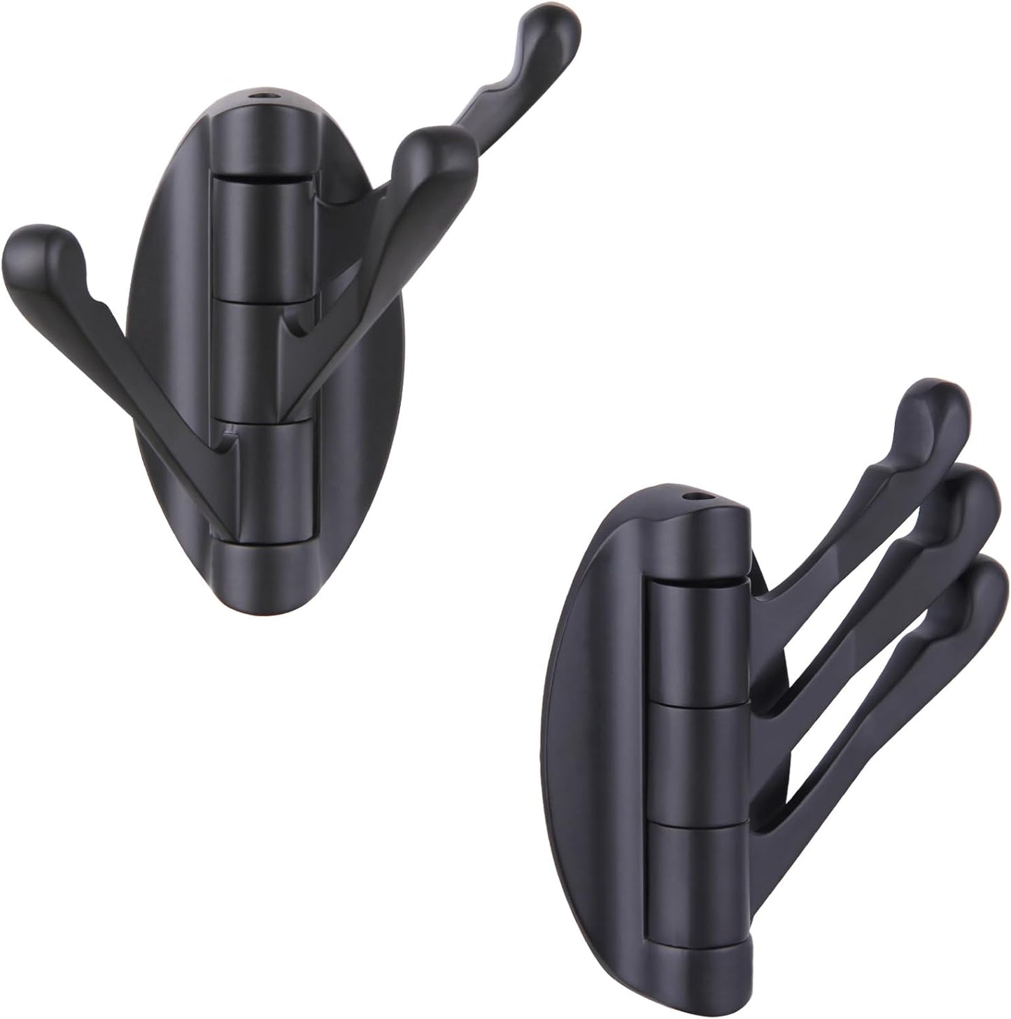 APLusee Swivel Towel Hook 2 PCS Matte Black, Metal 3 Arms Folding Robe Coat Hook, Flexible Storage Clothes Holder for Bathroom Home RV, Wall Mount
