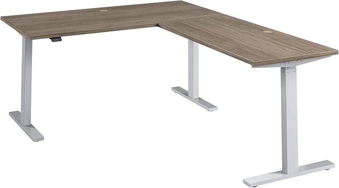 Bush Business Furniture 60-inch Height Adjustable L Shaped Standing Desk, Electric Sit-Stand Corner Computer Table, Ergonomic Office, Move 60 Series, Modern Hickory with Metallic Gray Base