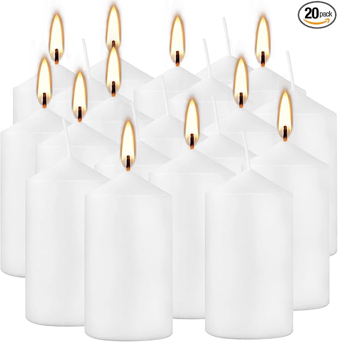 20-Piece White Taper Candles (2x4 inches) | Unscented, Dripless & Smokeless | Clean-Burning Dinner Candles for Weddings, Parties, Dinner Table Decor, Home Dining, Church Ceremonies & Celebrations