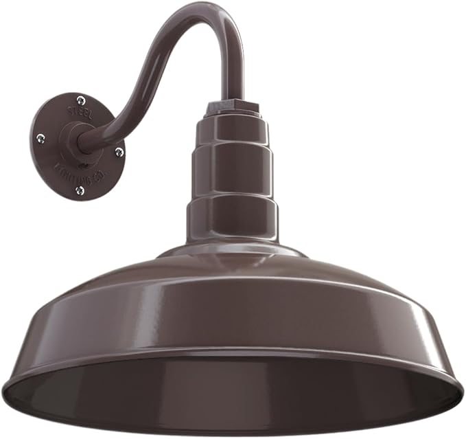 Steel Lighting Co. Gardena Barn Light | Outdoor Wall Mounted | 16" Dome | 11" Gooseneck | Farmhouse Light Made in America | Dark Bronze Exterior/Dark Bronze Interior