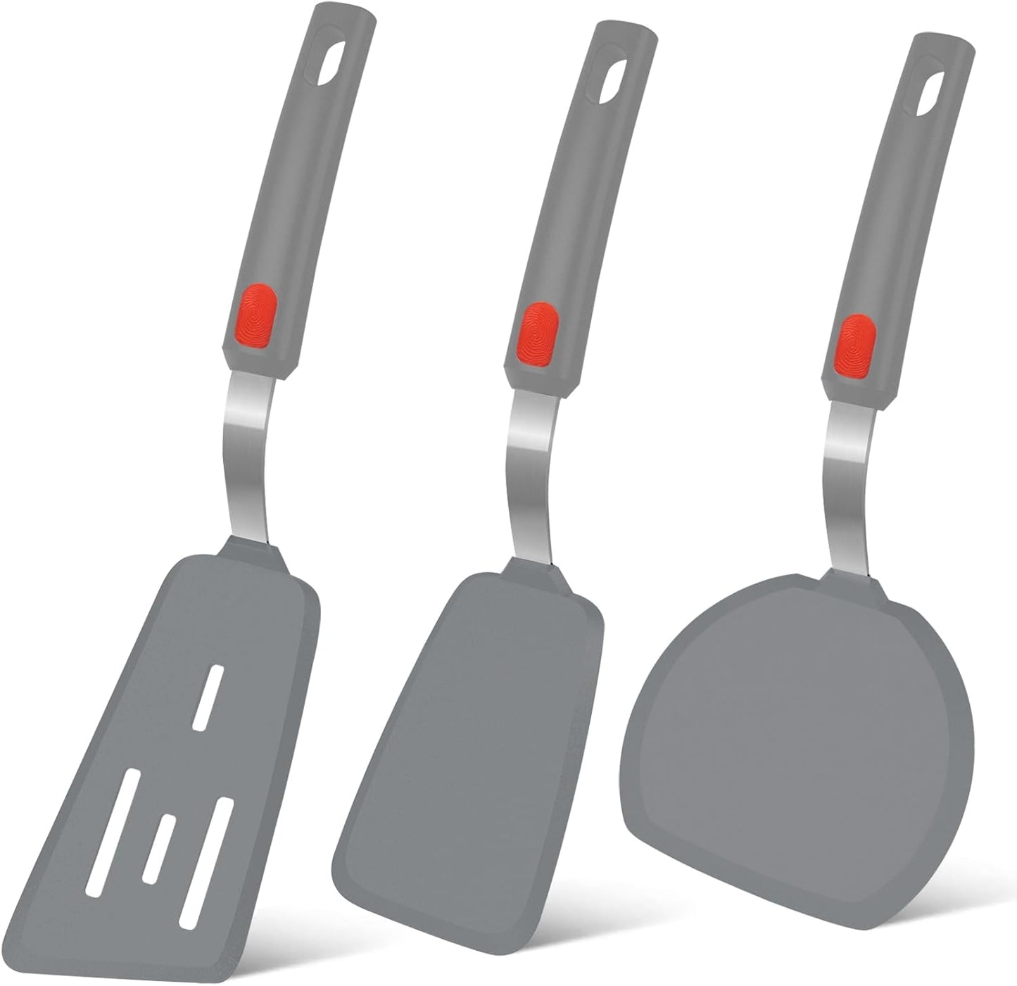 Beijiyi Silicone Spatula Turner Set of 3, 600°F Heat Resistant Nonstick Turner Spatulas for Kitchen Use, Large Flexible Silicone Cooking Utensils Rubber Spatula Set for Egg, Pancake, Fish (Gray)