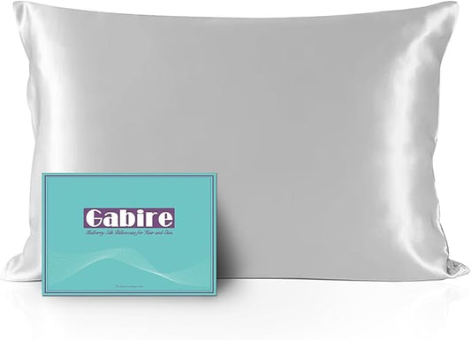 Mulberry Silk Pillowcase for Hair and Skin - Prevent Acne, Both Sides Real Silk, Organic With Hidden Zipper - Silver Grey, Standard (20"26")