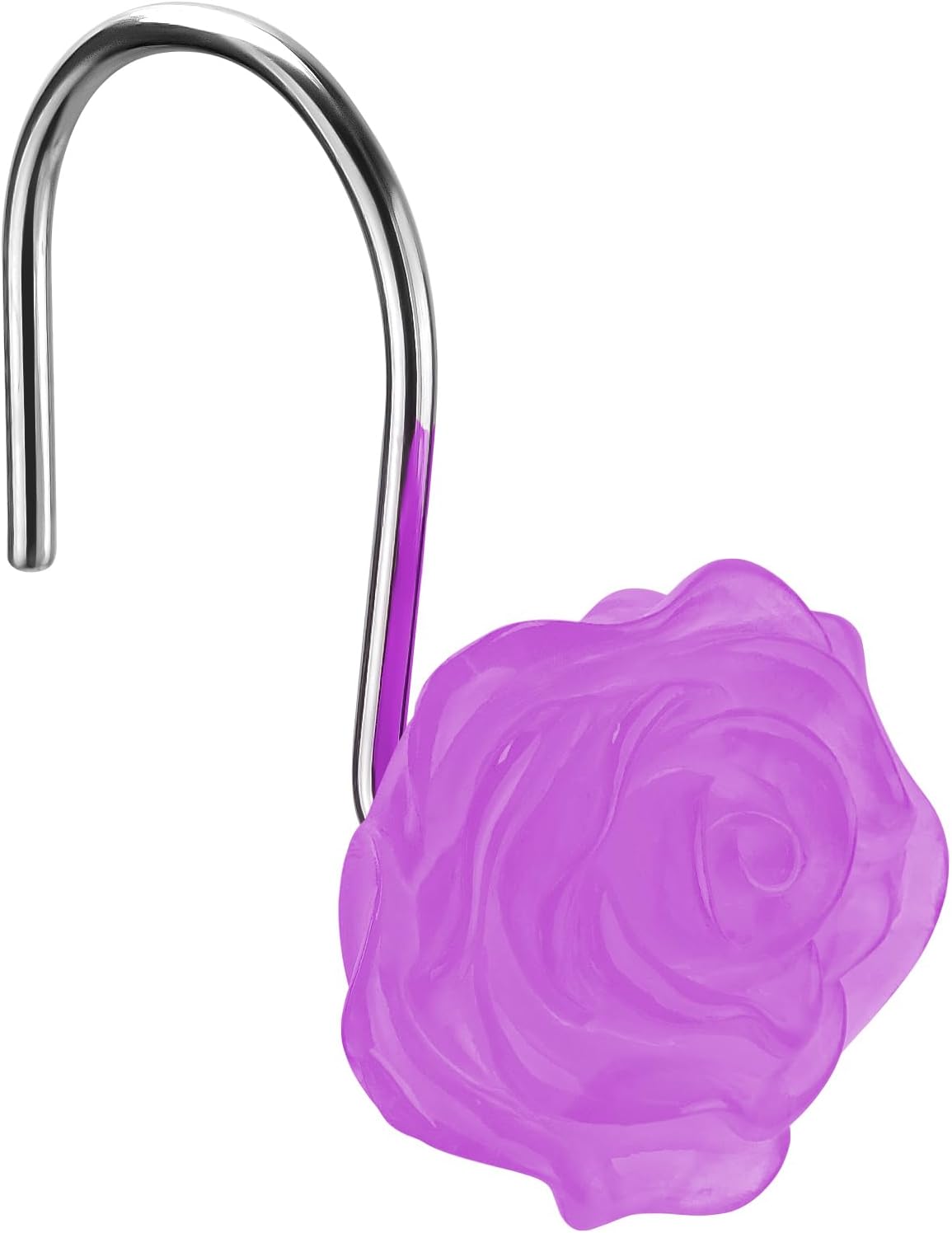 Purple Rose Shower Curtain Hooks Cute Lavender Flower Glow in The Dark Decorative Resin Hooks for Shower Curtain Rust Proof Girly Floral Bathroom Art Decors