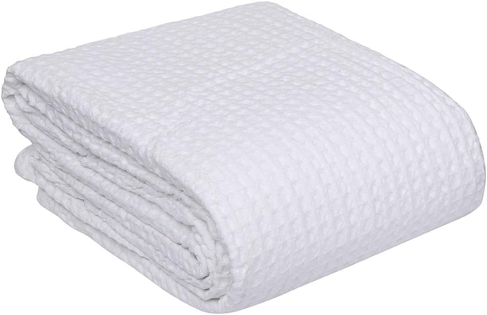 HILLFAIR 100% Combed Cotton Blanket–102x108 Inch California King Size Bed Blankets– Warm Soft All Season Breathable Blankets– Extra Large Oversized California King Blanket- White King Cotton Blankets