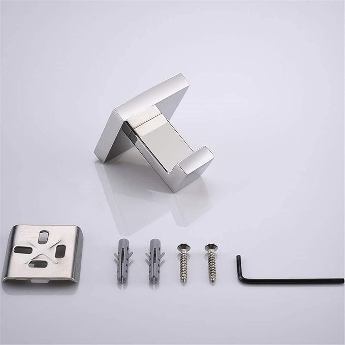 Nolimas Bath Towel Hook SUS 304 Stainless Steel Square Clothes Towel Coat Robe Hook Cabinet Closet Door Sponges Hanger for Bath Kitchen Garage Heavy Duty Wall Mounted, Chrome Polished Finish,4Pack