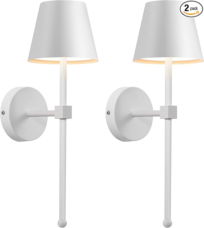 KDG Wireless Wall Sconces Set of 2, Small Cordless 5200mAh Rechargeable Battery LED Wall Lamps, Stepless Dimming Lightings for Wall Painting, Living Room, Bedroom, Hallway, Gifts, Night Light (White)