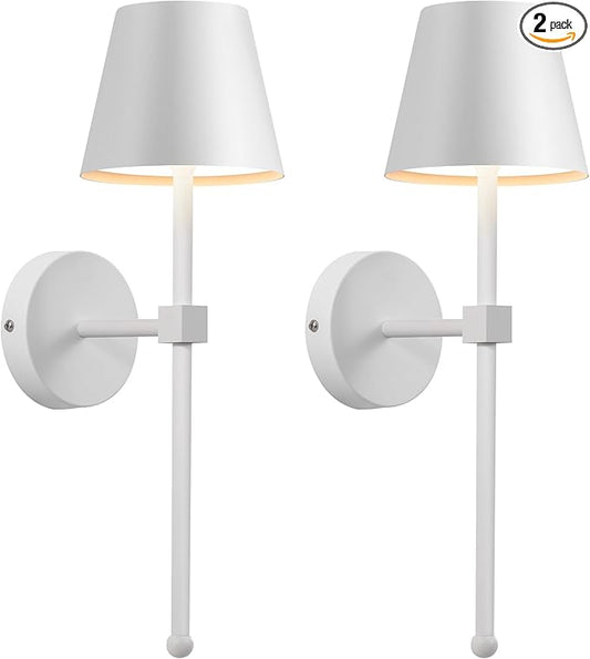 KDG Wireless Wall Sconces Set of 2, Small Cordless 5200mAh Rechargeable Battery LED Wall Lamps, Stepless Dimming Lightings for Wall Painting, Living Room, Bedroom, Hallway, Gifts, Night Light (White)