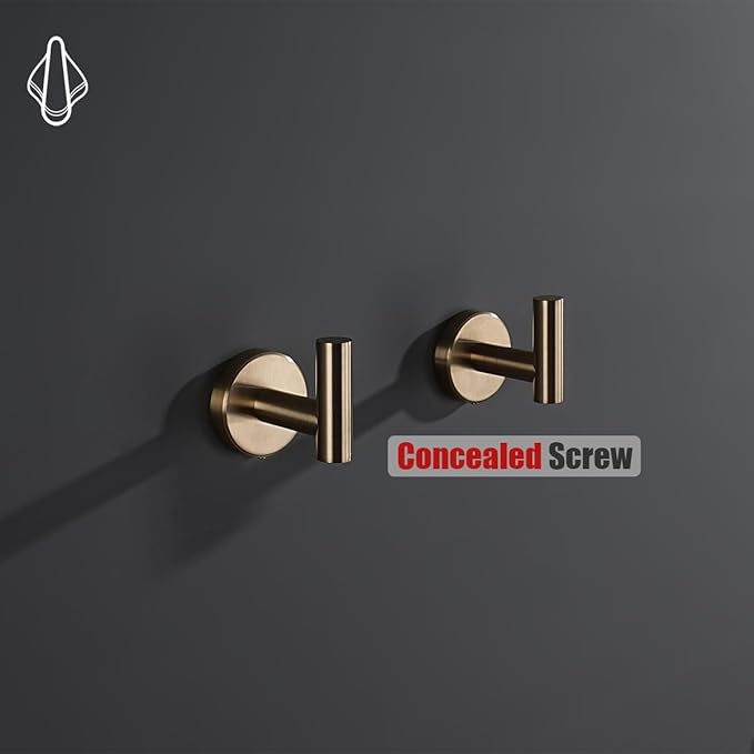 JQK Bathroom Towel Hook Champagne Bronze, Coat Robe Clothes Hook for Bathroom Wall Mounted (Pack of 4), SUS 304 Stainless Steel 0.8mm, TH100-CB-P4