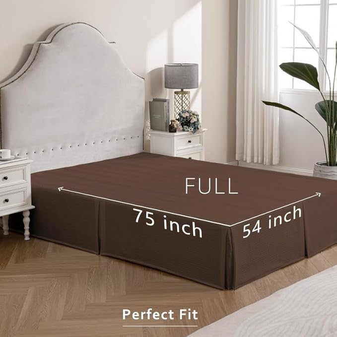 MIYE Pleated Waffle Weave Bed Skirt, Tailored Dust Ruffle 12 Inch Drop Easy Fit, Machine Washable (Brown, Full - 12" Drop)