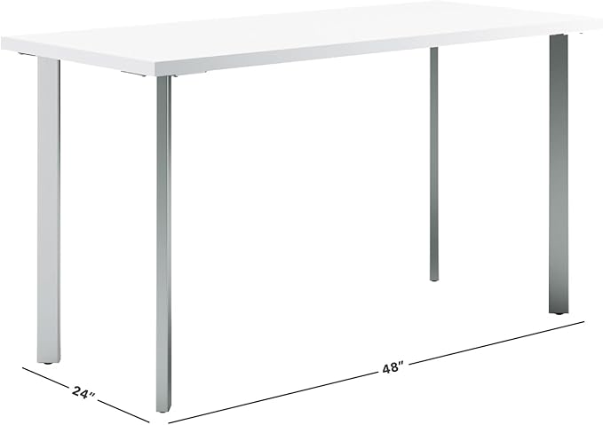 HON Coze Home Office Desks, Sturdy Table Computer Desk, 48", White Top, Silver Base