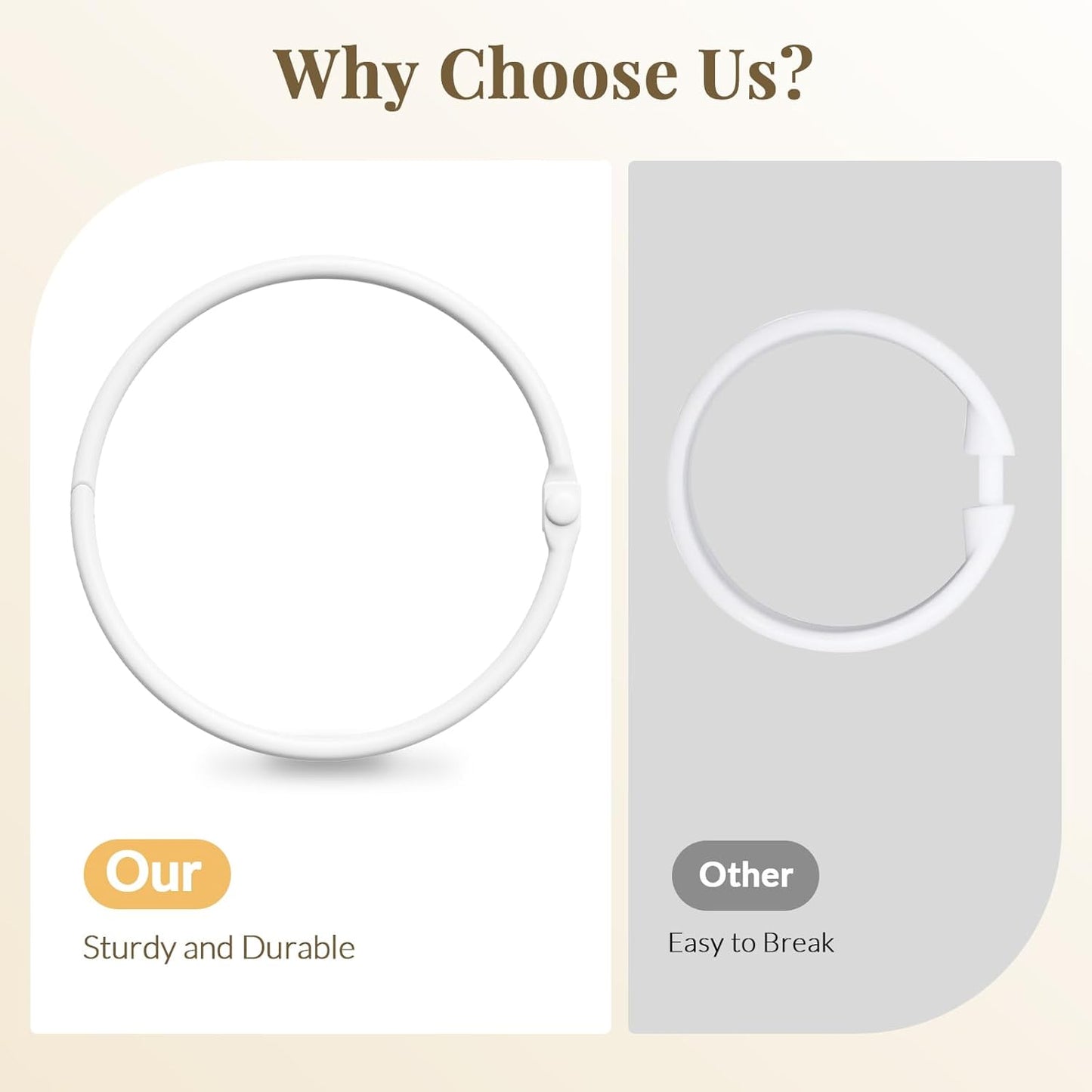 Anti-Drop Shower Rings, 12 Pcs Metal Rings for Curtain Rod, Rust Proof, White