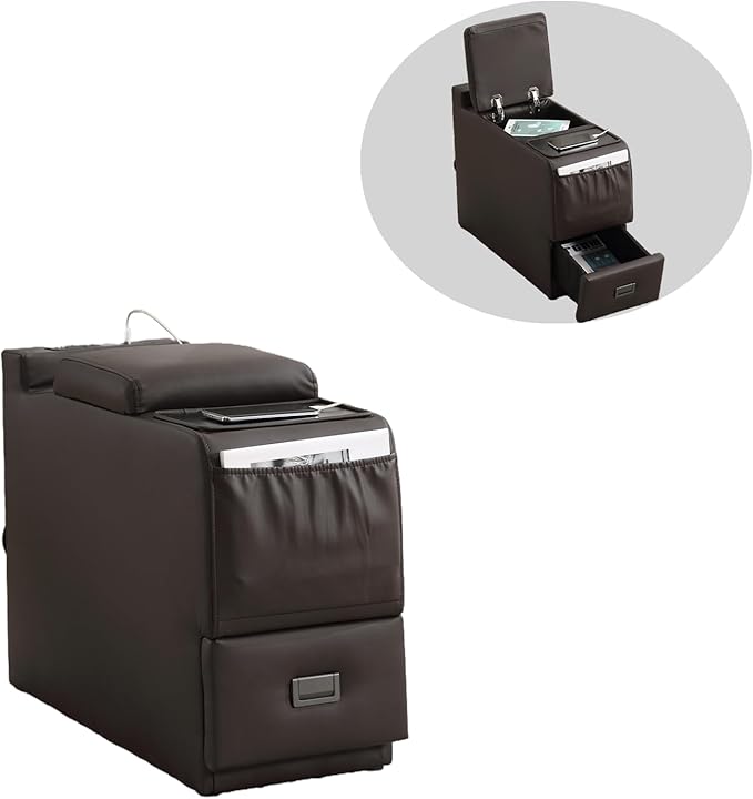 Wall Hugger Power Recliner Chair, Home Theater Seating Electric Recliing Sofa with Massage & Heat, Cup Holder, USB Port, LED Ambient Light, Storage for Living Room (Brown, Console Table Only)