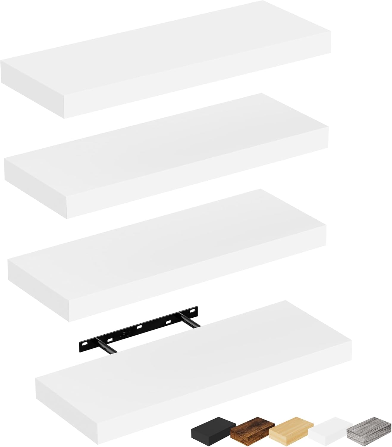 Bellsal Floating Shelves for Wall, White Engineered Wood Wall Shelf Set of 4, 16" Wall Mounted Floating Shelf for Kitchen, Living Room, Bedroom, Bathroom Storage, Book Shelf for Walls Home Decor