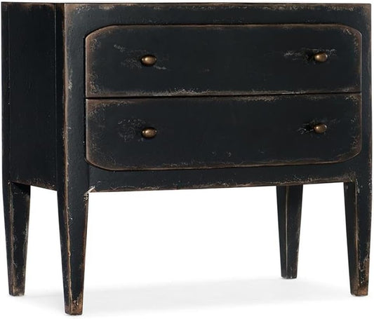 Hooker Furniture Ciao Bella Two-Drawer Wood Nightstand in Distressed Black