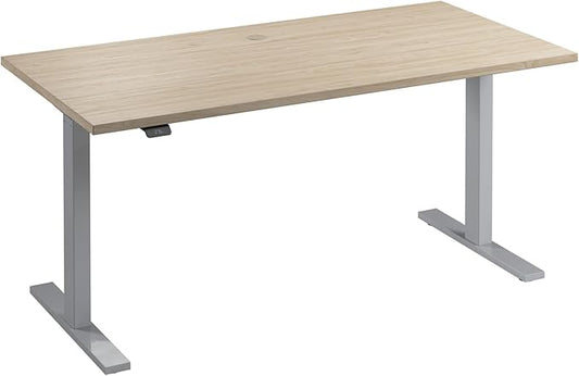 Bush Business Furniture Move 60 Series 60W x 30D Electric in Natural Elm with Silver Base, Ergonomic Sit-Stand Computer Table for Home and Professional Office