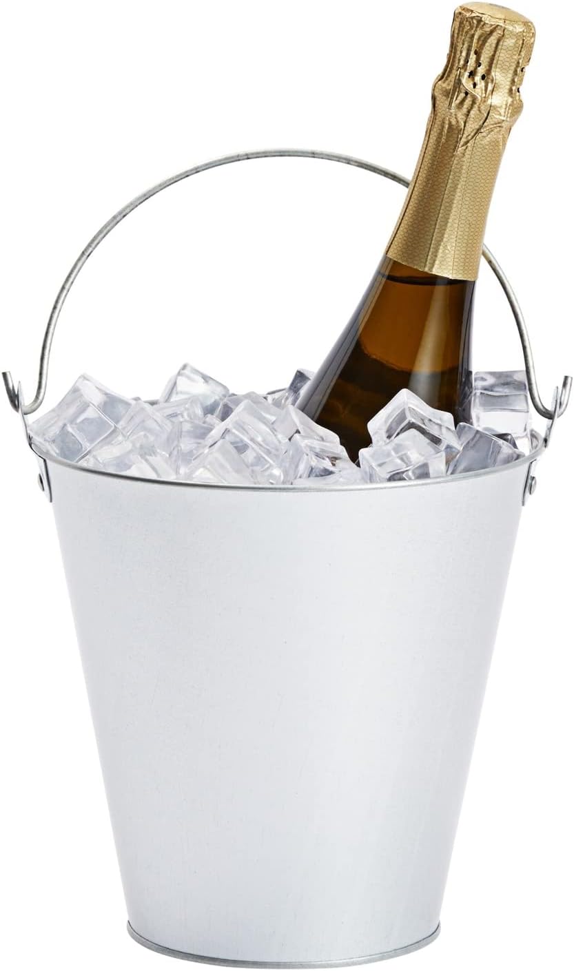 Juvale Metal Bucket 3-Pack - 7 in Top Dia x 4.5 in Bottom x 7.2 in H, 100 oz, Silver - Ice Bucket & Beer Chiller Tin Pails, Galvanized Party Pails for Centerpieces