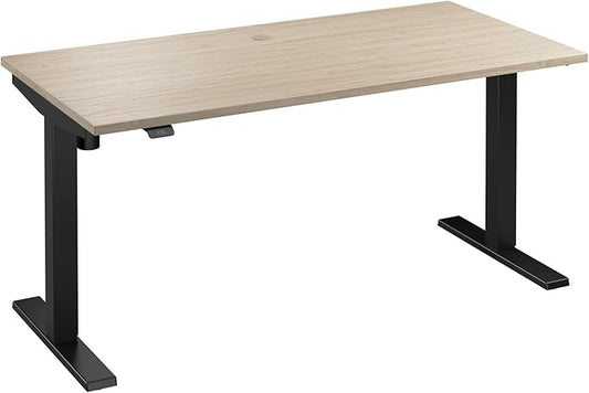 Bush Business Furniture Move 40 Series 60W x 30D Electric Height Adjustable Standing Desk in Natural Elm with Black Base, Ergonomic Sit-Stand Computer Table for Home and Professional Office