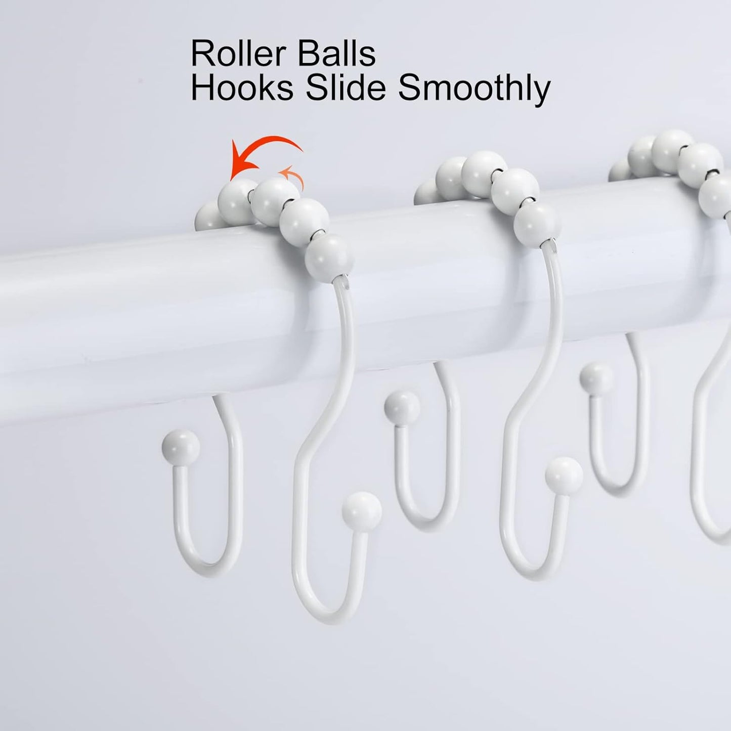 Goowin Shower Curtain Hooks, 12 Pcs Shower Curtain Rings, Stainless Steel Shower Curtain Hooks Rings Rust Proof, Smooth Sliding Anti-Drop Double Shower Hooks for Shower Curtain, Rods (White)